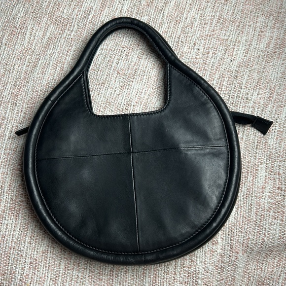 Like New Anthropologie Julien Mini Black Sheep Leather Round Purse Hand Bag - Picture 3 of 16